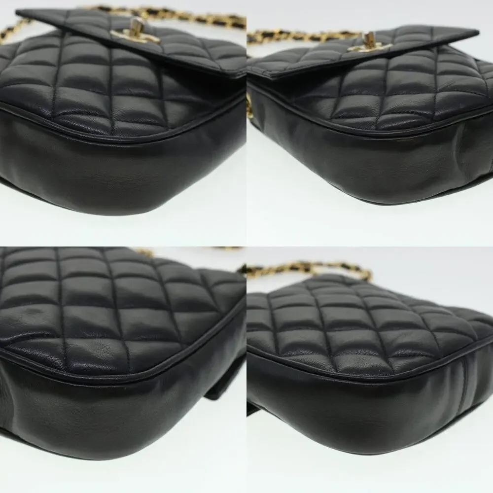 Chanel Matelasse Lambskin Turn Lock Chain Shoulder Bag Black